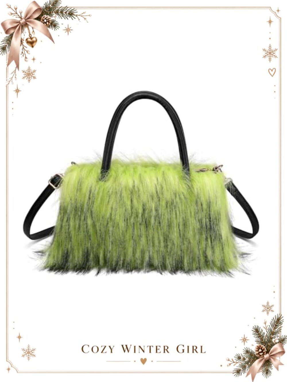 Faux Fur Tote Bag Faux Leather Trim Crossbody Satchel Purse